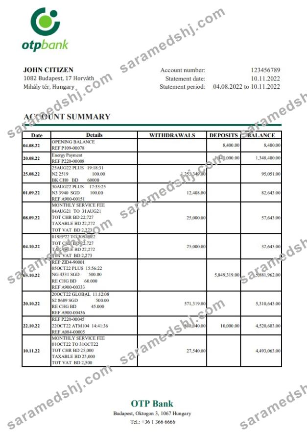 Hungary OTP bank statement xls
